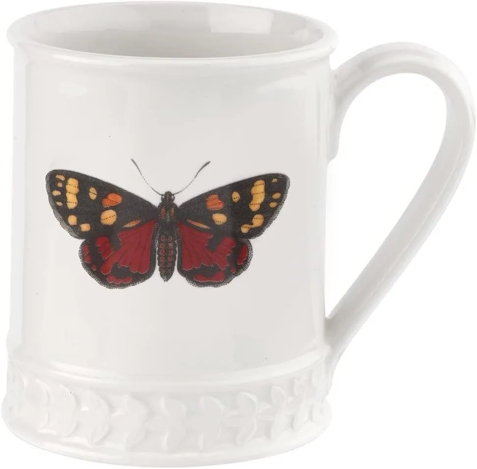 Botanic Garden Harmony Collection Embossed Tankard - Scarlet Butterfly | 16 Ounce Mug for Tea, Coffee, Hot and Cold Drinks | Made of Fine Earthenware in the UK