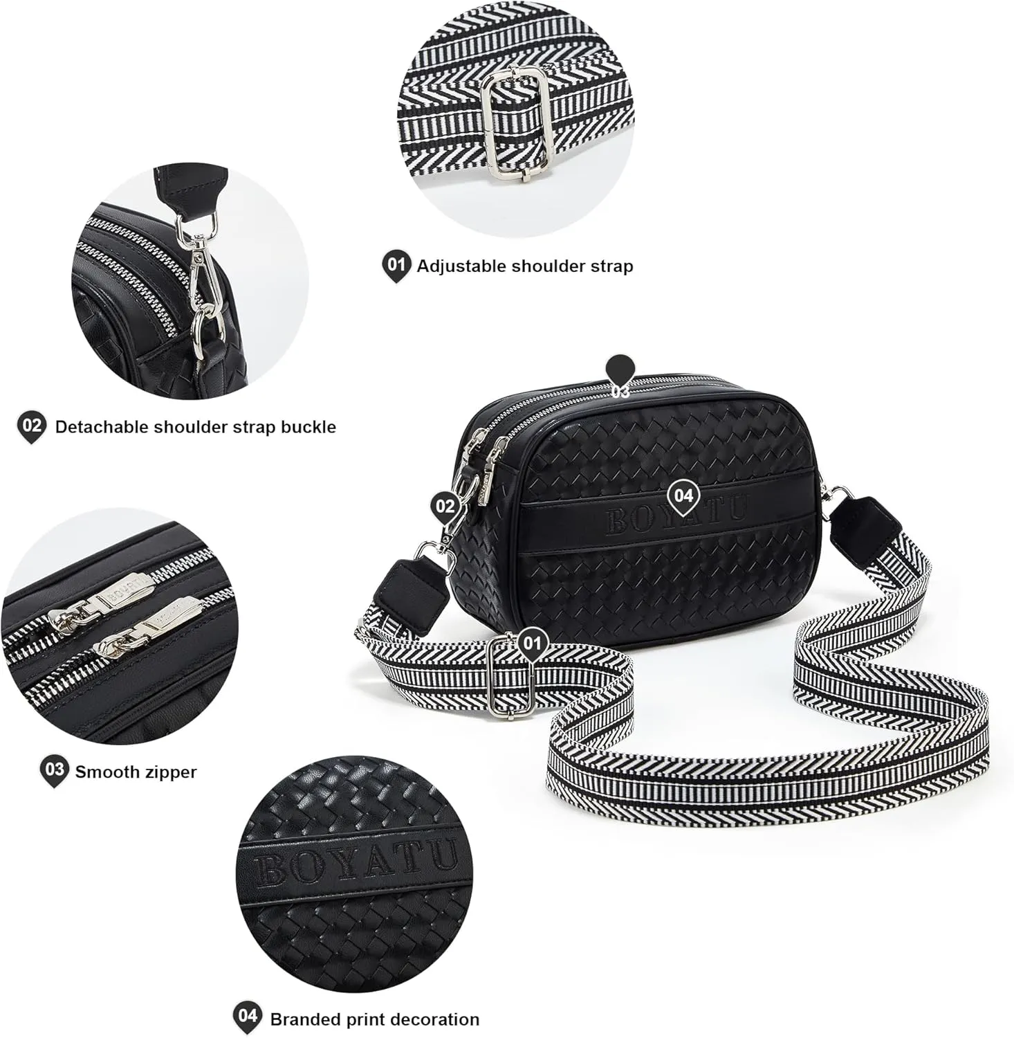 BOYATU Woven Crossbody Bag for Women: Vegan Leather Purse - Small Shoulder Bags for Ladies - Trendy Purses with Wide Strap