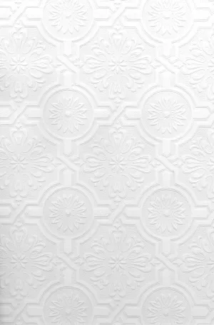 Brewster 497-32817 Nazareth Ornate Tiles Paintable Wallpaper, White