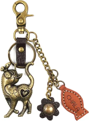 Bronze Color Metal- Purse Charm, Key Fob, keychain decorative accessories (Slim Cat), Small