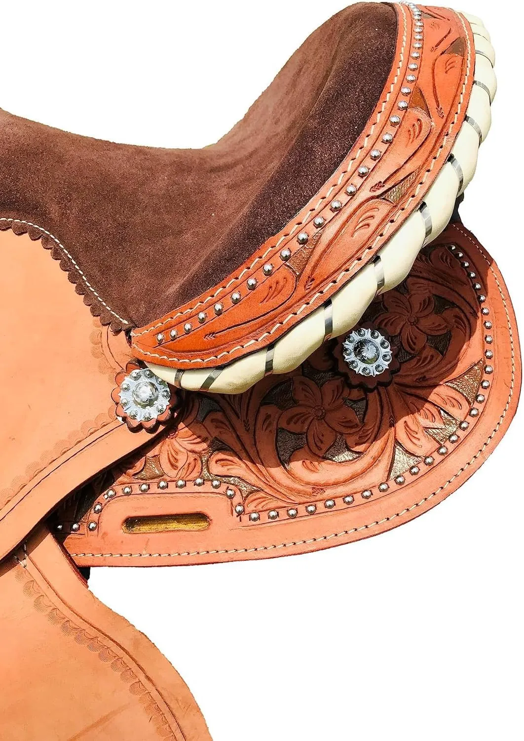 Brown Kids/Youth/Adult Western Horse Barrel Saddle Genuine Leather Floral Tooled Trail Saddle Tack Set 10" to 18" ST-219