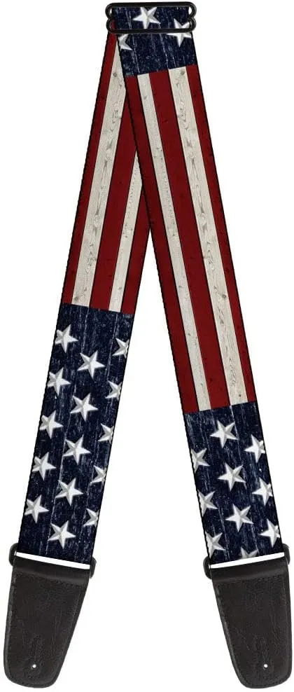 Buckle-Down Guitar Strap, Americana Rustic Stars Stripes, 2 Inches Wide