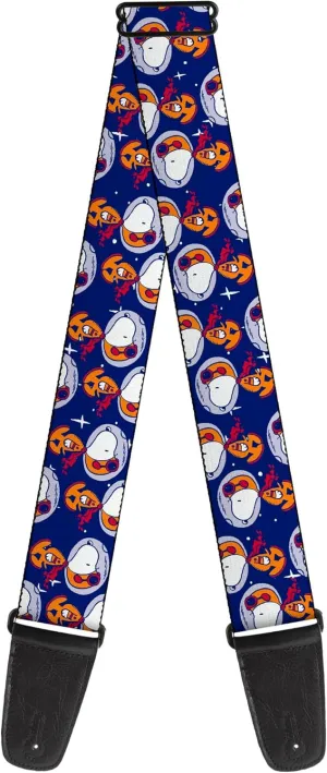 Buckle-Down Peanuts Guitar Strap, Peanuts Astronaut Snoopy Walking Pose Scattered Blue Orange, 2 Inches Wide