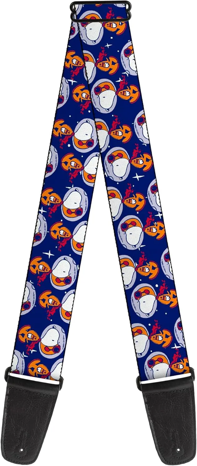 Buckle-Down Peanuts Guitar Strap, Peanuts Astronaut Snoopy Walking Pose Scattered Blue Orange, 2 Inches Wide