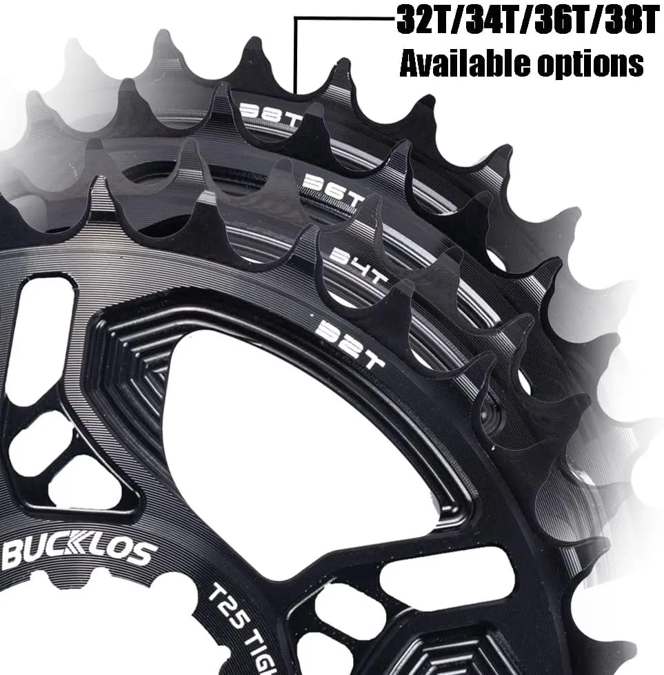 BUCKLOS Mountain Bike Chainring 32T 34T 36T 38T Single Speed 3-Bolt 7075 CNC Aluminium MTB Narrow Wide Ultralight Chainring for SRAM GX NX SX X3 X4 X7 X01 XX1