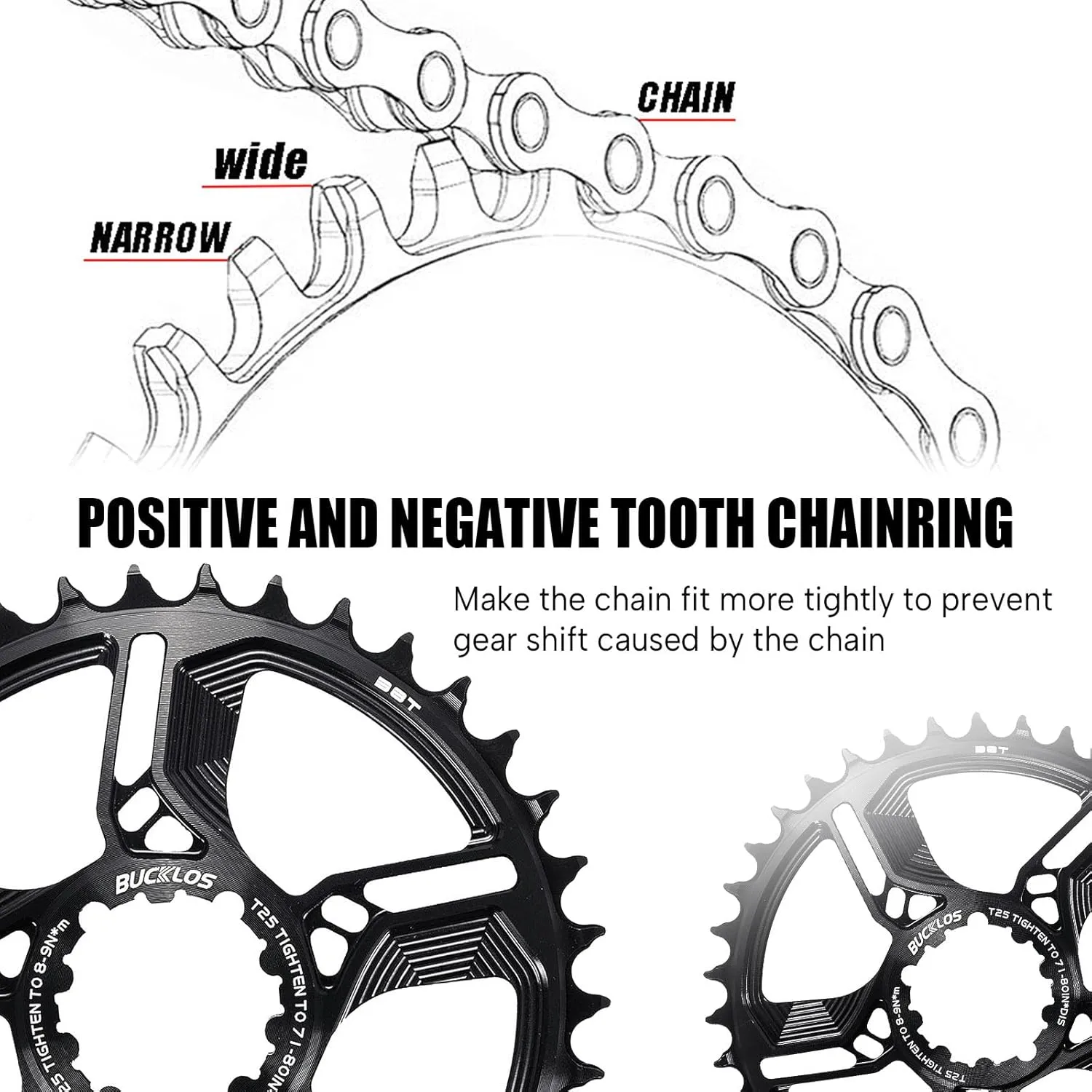 BUCKLOS Mountain Bike Chainring 32T 34T 36T 38T Single Speed 3-Bolt 7075 CNC Aluminium MTB Narrow Wide Ultralight Chainring for SRAM GX NX SX X3 X4 X7 X01 XX1
