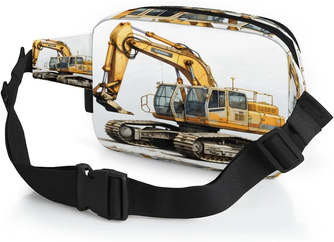 Bulldozer Construction Excavator Fanny Pack for Men Women Crossbody Waist Bag Sport Belt Bag with Multi Pockets for Travel Hiking Jogging Running