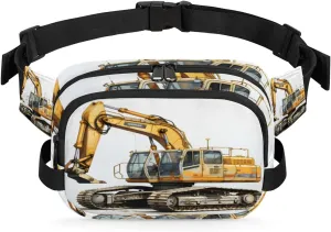Bulldozer Construction Excavator Fanny Pack for Men Women Crossbody Waist Bag Sport Belt Bag with Multi Pockets for Travel Hiking Jogging Running