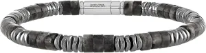 Bulova Jewelry Men's Classic Cylinder Shaped Labradorite and Wavy Stacked Hematite Beaded Bracelet, Length 8.5" Style:BVB1026-WSBF