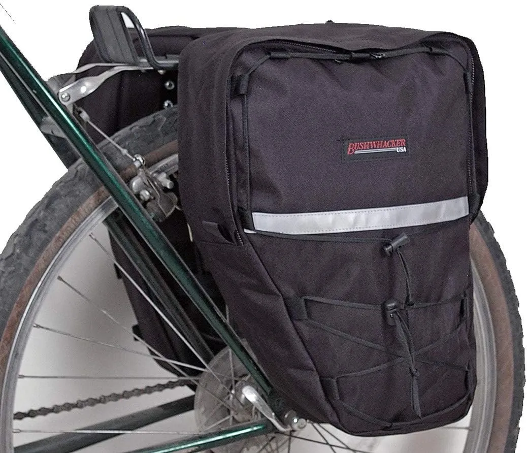 Bushwhacker Moab Black Bicycle Pannier Bags with Reflective Trim – Sold as Pair for Rear or Front Bike Rack – Ideal for Cycling, Grocery Storage, and Commuting Accessories