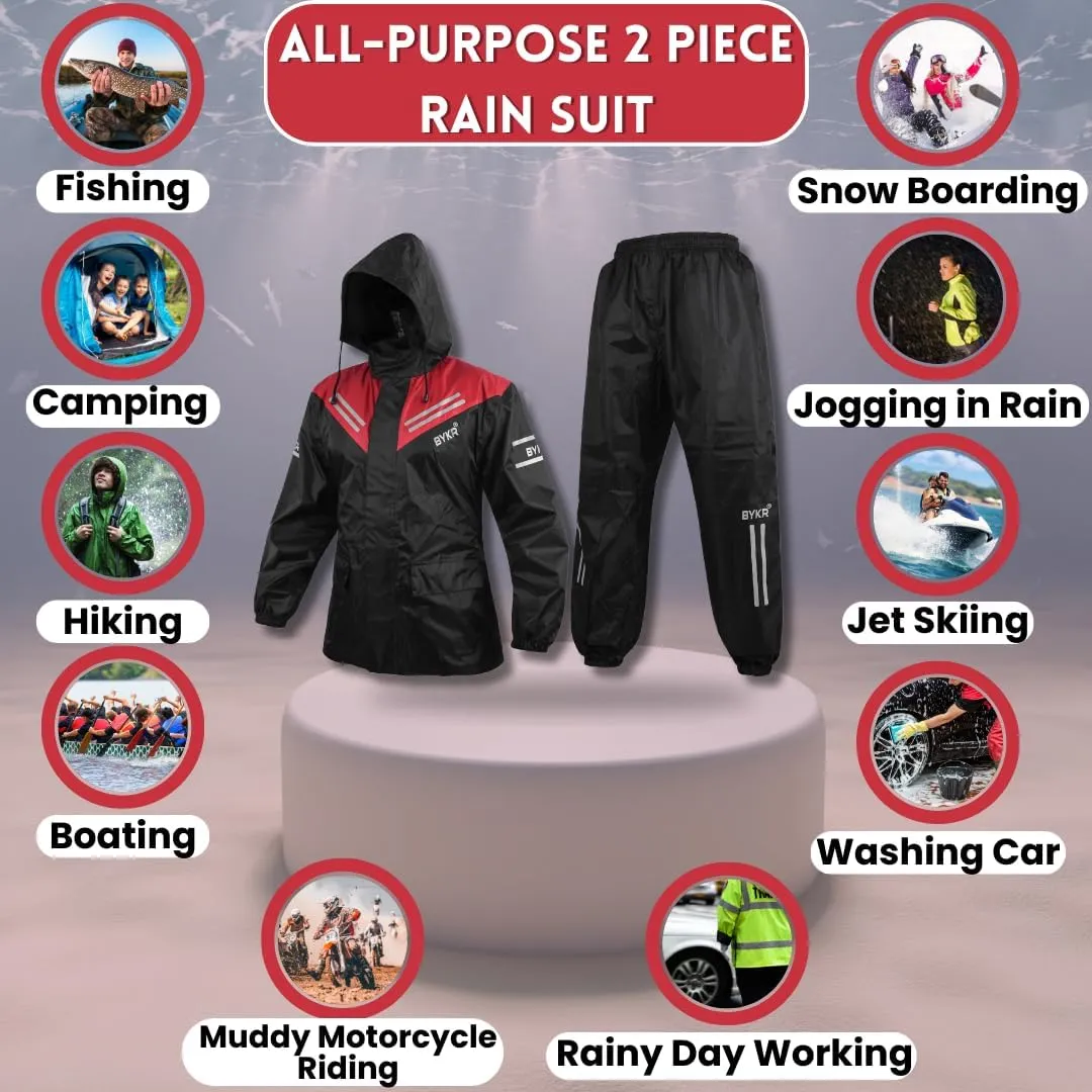 BYKR Waterproof Outdoors Motorcycle Rain Suits for Men & Women Cycling 2-Piece Breathable & Windproof Wet Weather Protection
