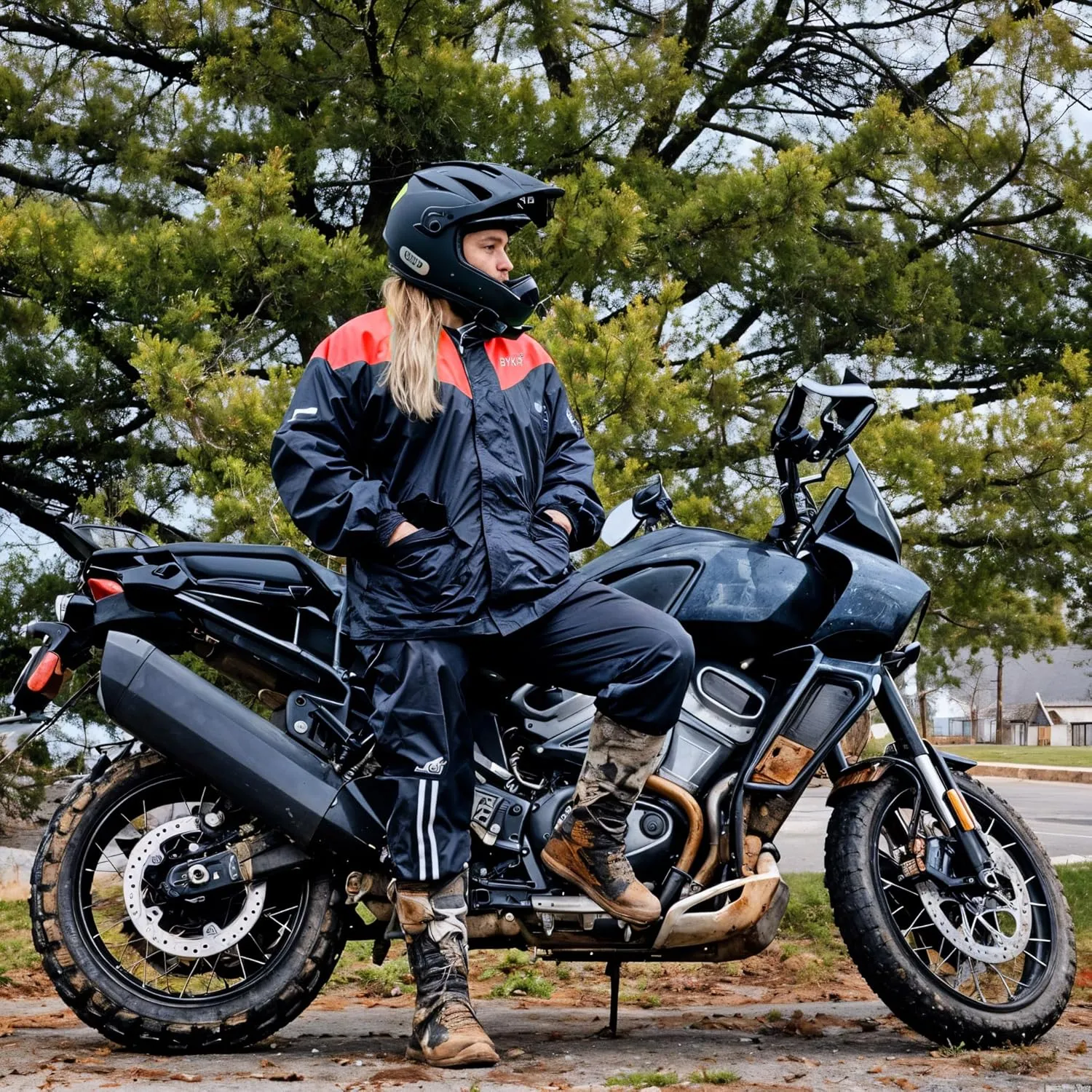 BYKR Waterproof Outdoors Motorcycle Rain Suits for Men & Women Cycling 2-Piece Breathable & Windproof Wet Weather Protection