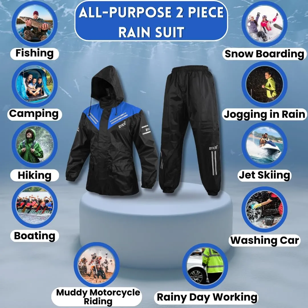 BYKR Waterproof Outdoors Motorcycle Rain Suits for Men & Women Cycling 2-Piece Breathable & Windproof Wet Weather Protection