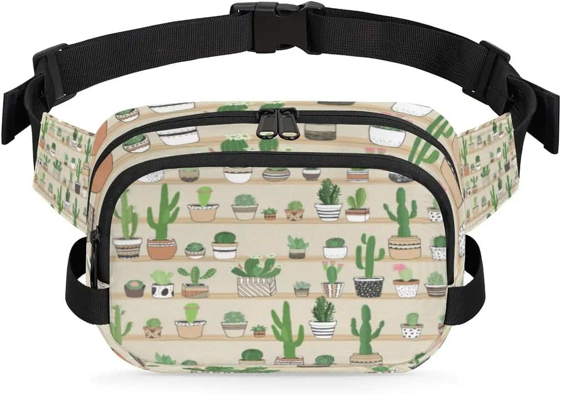 Cactus Shelf Fanny Pack for Men Women Waterproof Belt Bag Cross Body Sling Bag with Adjustable Strap Fashion Waist Bag for Travel Running Hiking Workout Shoulder Bag