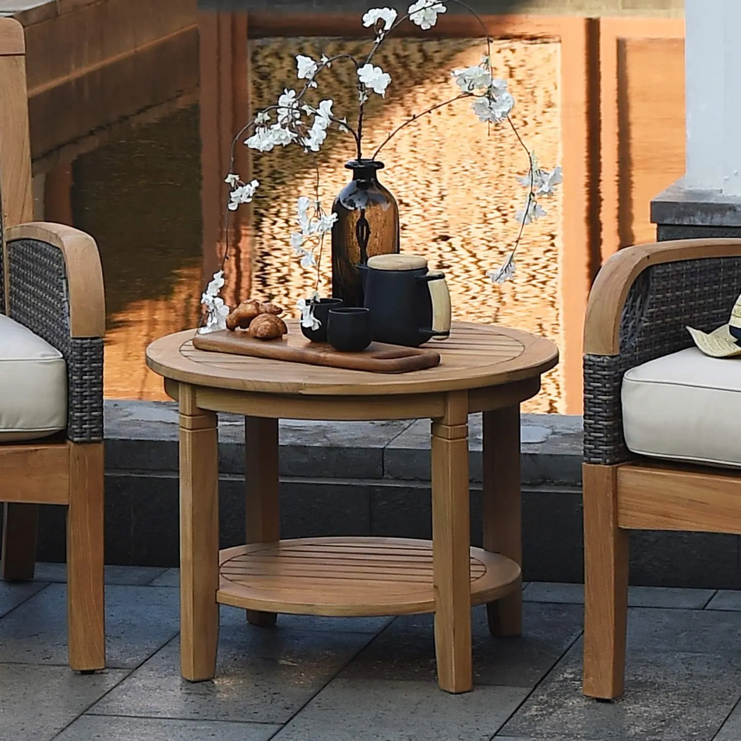 Cambridge Casual Arie Wood Patio Side Table, Plantation Teak, 24 Inch/Natural Teak