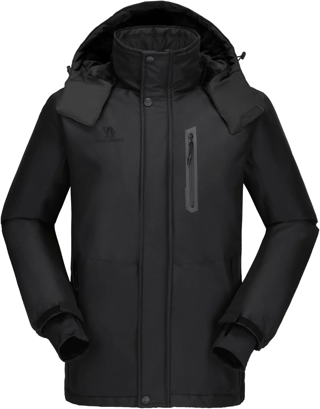 CAMEL CROWN Men's Ski Snow Jacket Waterproof Winter Snow Coat Windproof Warm Fleece Lining Hooded Parka Rain Jacket