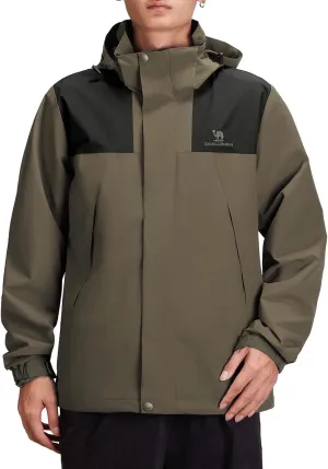 CAMEL CROWN Men's Waterproof Jacket Rain Coat Windbreaker Hooded for Outdoor Hiking Climbing Traveling