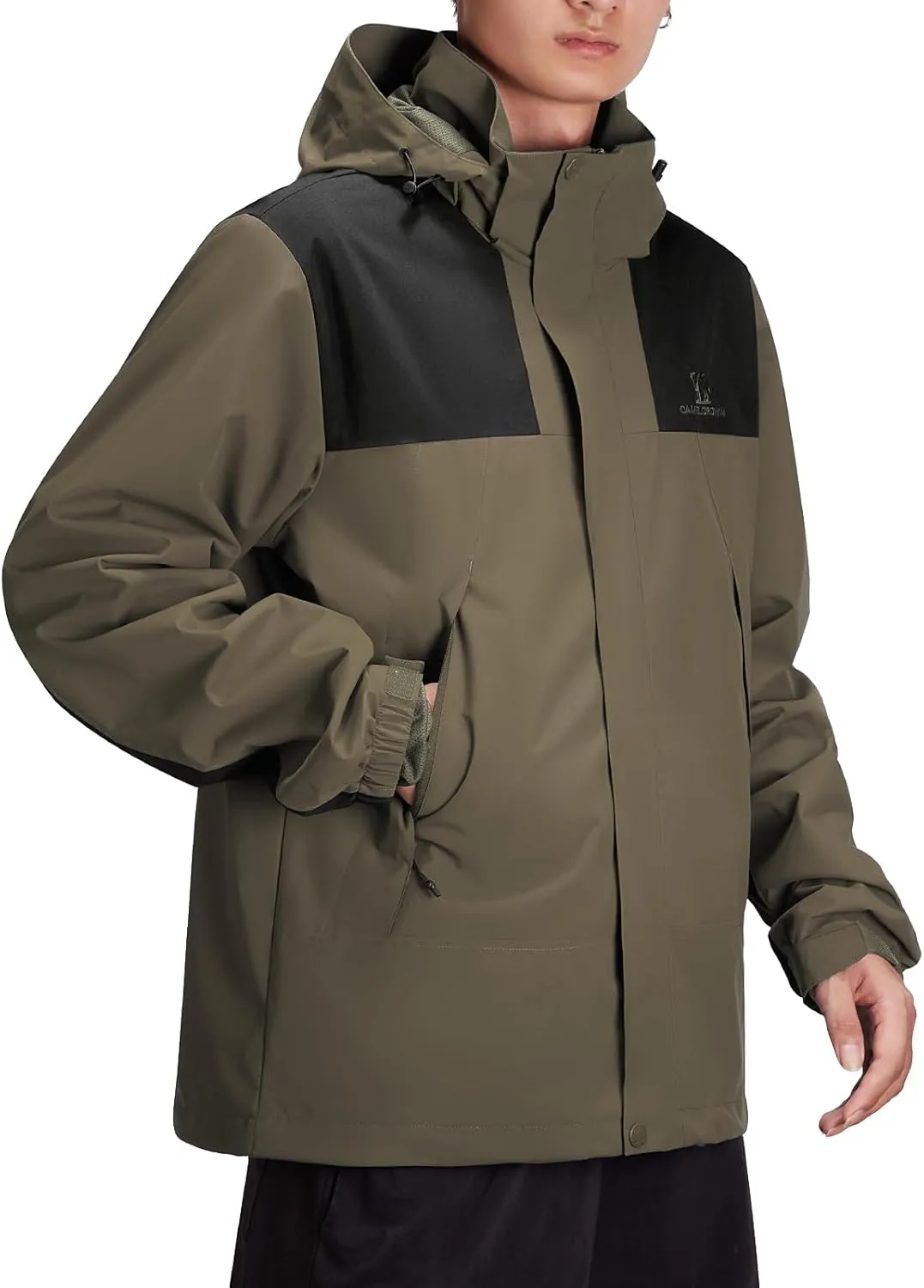 CAMEL CROWN Men's Waterproof Jacket Rain Coat Windbreaker Hooded for Outdoor Hiking Climbing Traveling