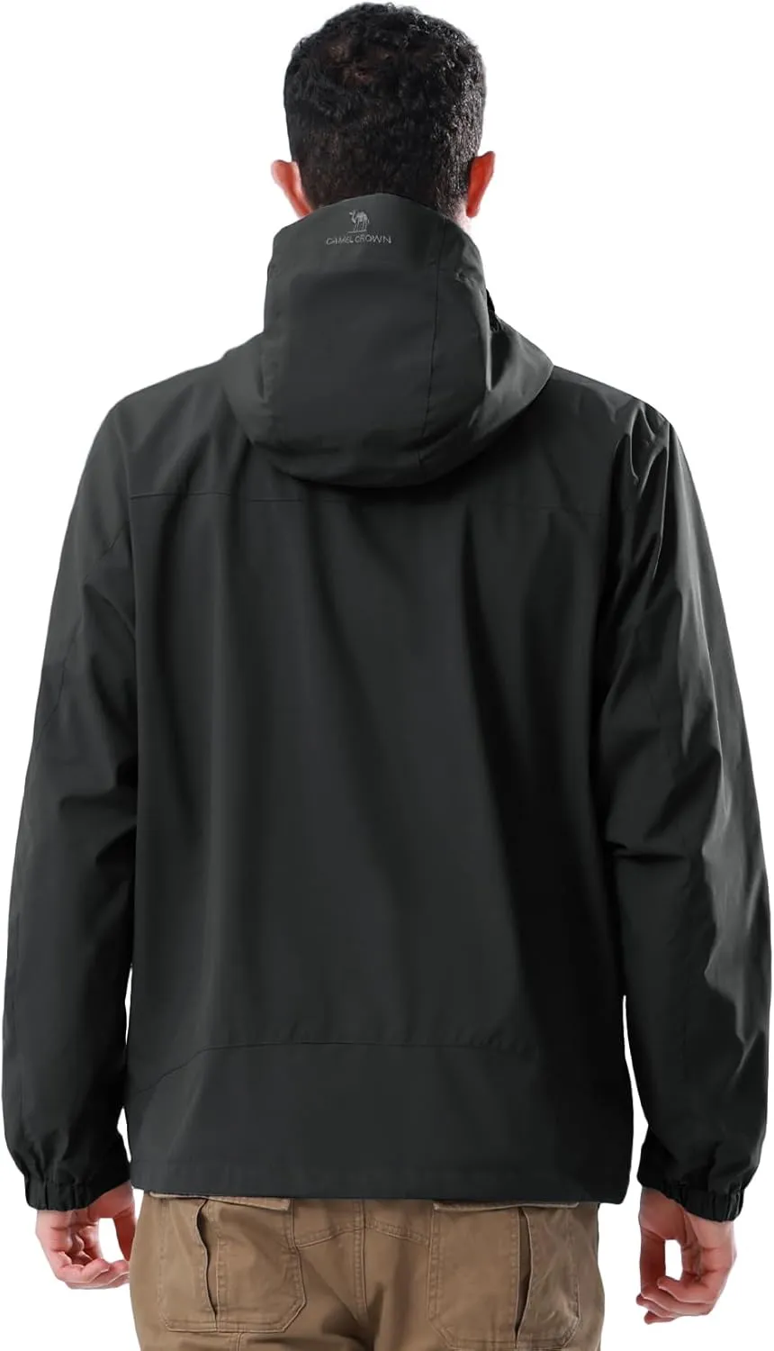 CAMEL CROWN Men's Waterproof Softshell Jacket Lightweight Windbreaker Hooded Rain Coat For Outdoor Hiking