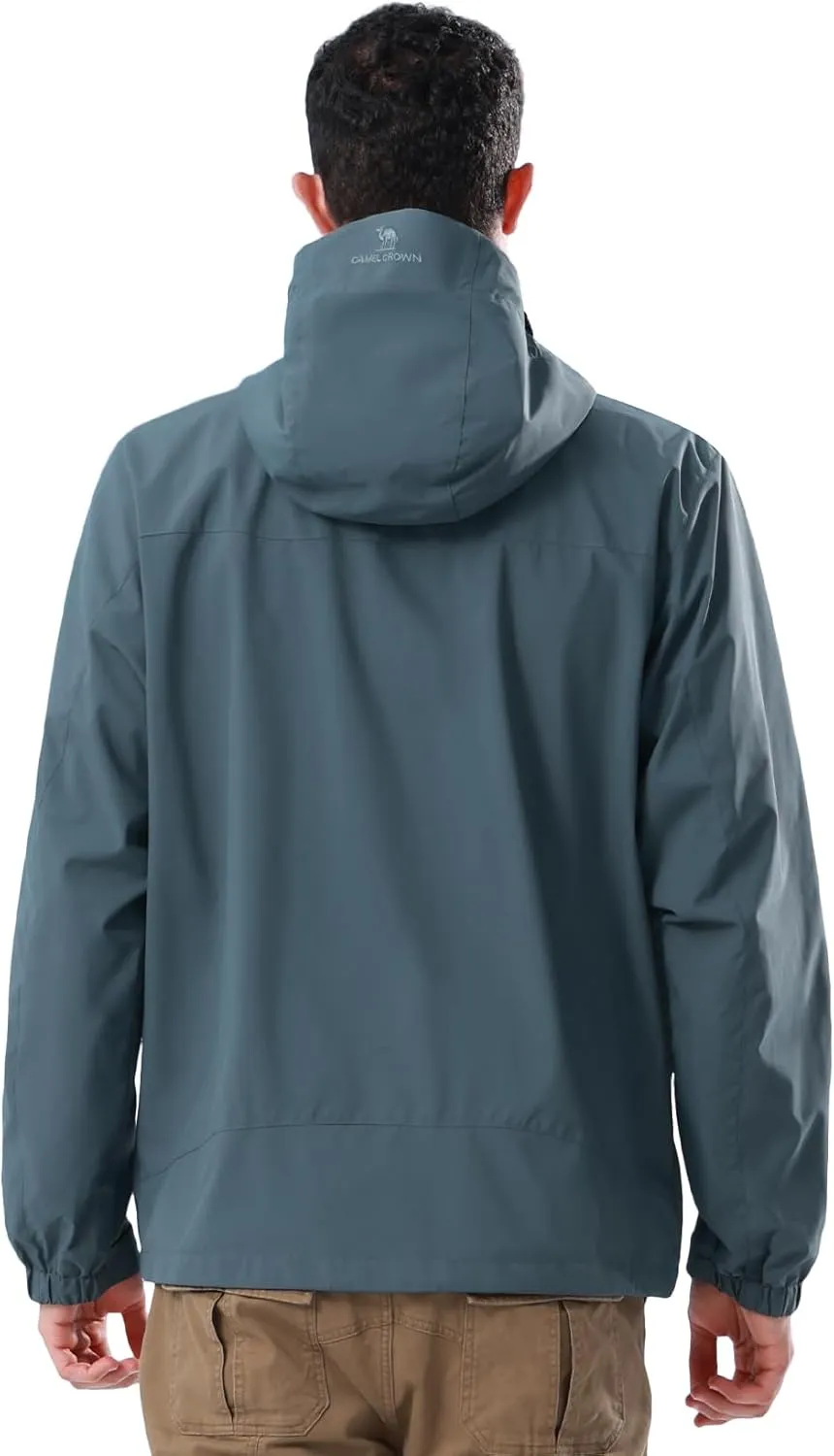 CAMEL CROWN Men's Waterproof Softshell Jacket Lightweight Windbreaker Hooded Rain Coat For Outdoor Hiking