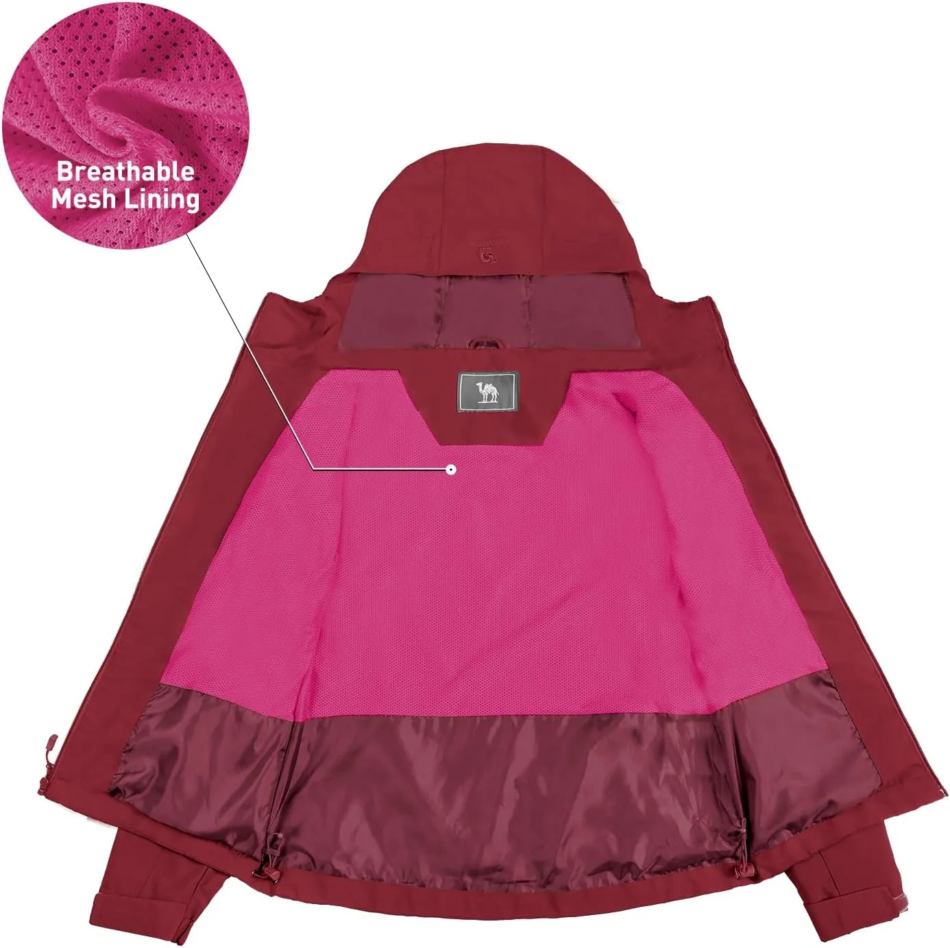 CAMEL CROWN Women's Waterproof Windbreaker Jacket, Lightweight Wind-Resistant Hiking Coat