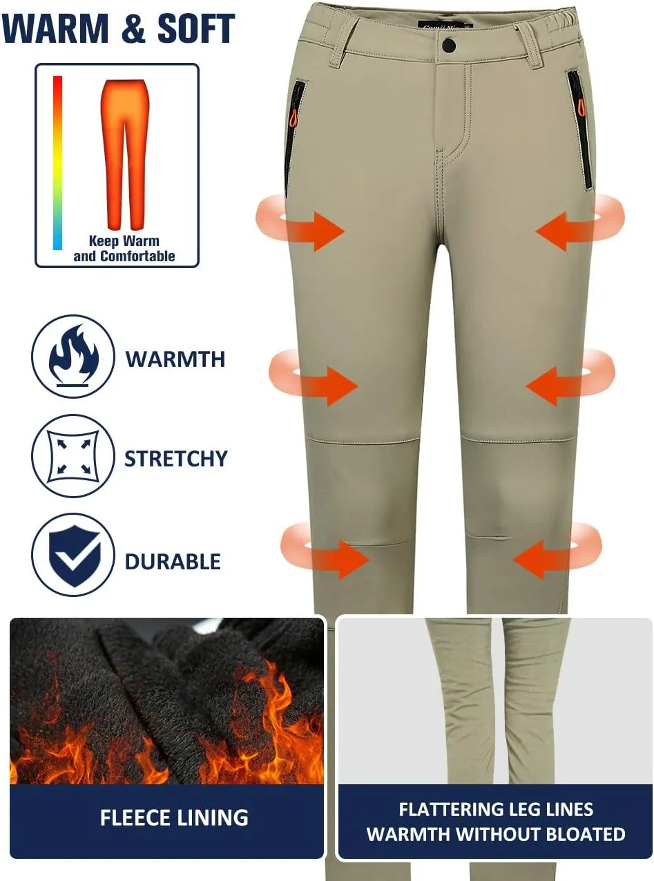 Camii Mia Women's Winter Warm Outdoor Slim Windproof Waterproof Ski Snow Fleece Hiking Pants