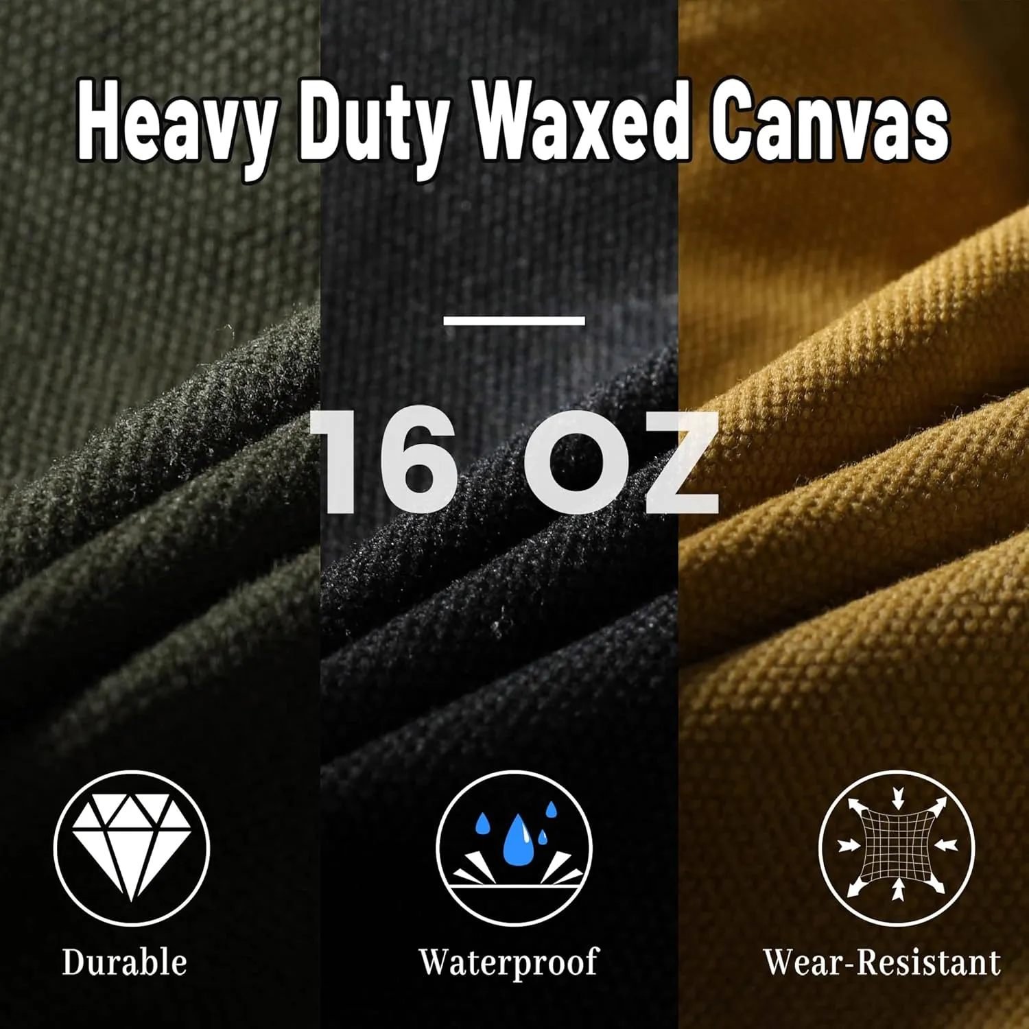 Canvas Tool Pouch Set, 16OZ Waxed Canvas Tool Storage Bags, Standable One-Piece Tool Organization Pouch - 3 Color Pouches with Brass Zipper & Grommet - Large - 15.5" x 7.5"