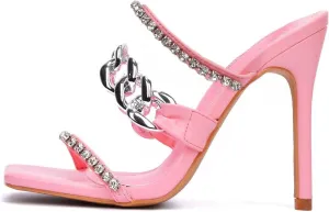 Cape Robbin Vavaboom Sexy Stiletto High Heels for Women, Square Toe Shoes Heels with Link and Faux Rhinestones