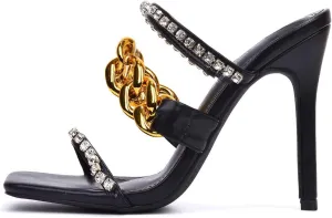 Cape Robbin Vavaboom Sexy Stiletto High Heels for Women, Square Toe Shoes Heels with Link and Faux Rhinestones