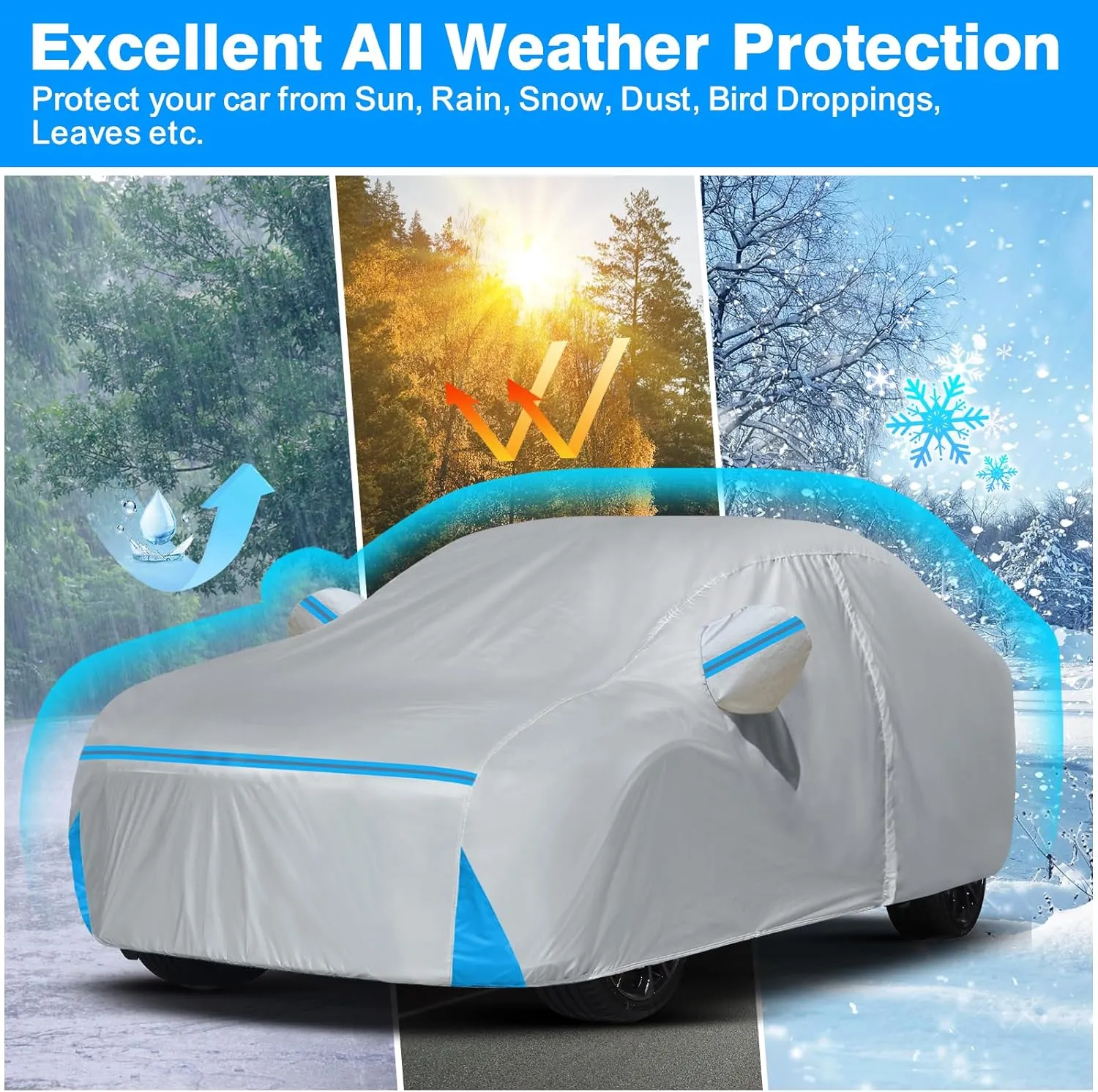 Car Cover for 2007-2025 BMW 5 Series 528i 530i 535i 540i M5 M550i M550, Waterproof Custom-fit All Weather Sun Rain UV Dust Snow Protection Outdoor Car Cover with Door Zipper and Cotton Lining