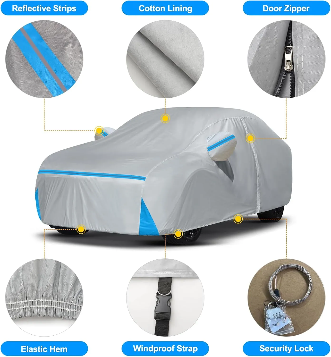Car Cover for 2007-2025 BMW 5 Series 528i 530i 535i 540i M5 M550i M550, Waterproof Custom-fit All Weather Sun Rain UV Dust Snow Protection Outdoor Car Cover with Door Zipper and Cotton Lining