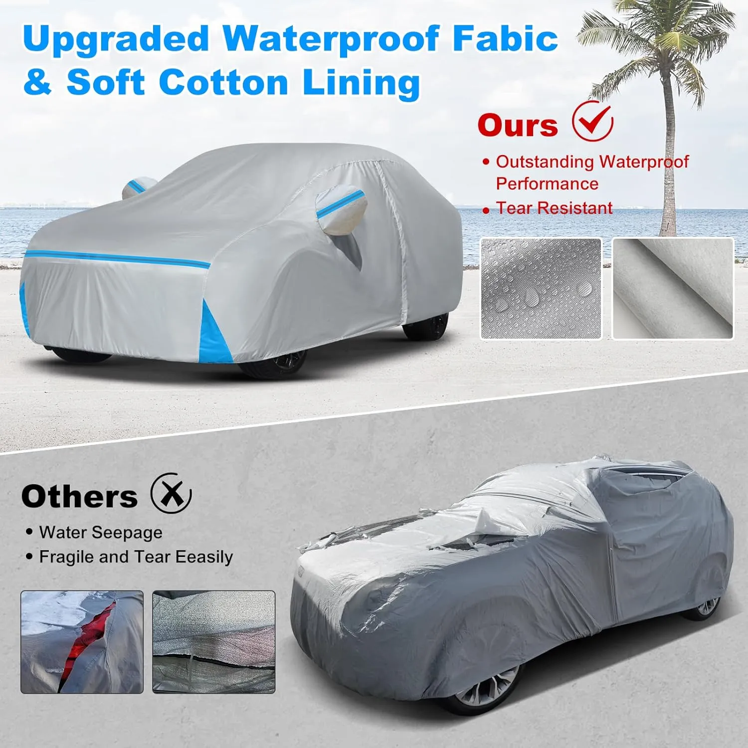 Car Cover for 2007-2025 BMW 5 Series 528i 530i 535i 540i M5 M550i M550, Waterproof Custom-fit All Weather Sun Rain UV Dust Snow Protection Outdoor Car Cover with Door Zipper and Cotton Lining