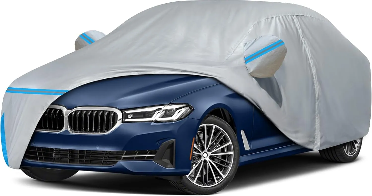 Car Cover for 2007-2025 BMW 5 Series 528i 530i 535i 540i M5 M550i M550, Waterproof Custom-fit All Weather Sun Rain UV Dust Snow Protection Outdoor Car Cover with Door Zipper and Cotton Lining