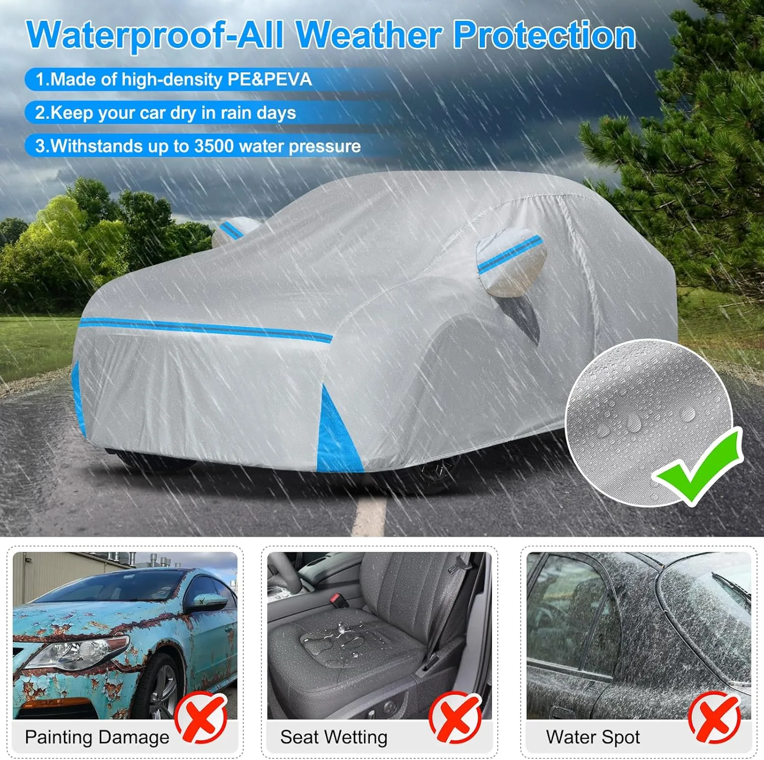 Car Cover for 2007-2025 BMW 5 Series 528i 530i 535i 540i M5 M550i M550, Waterproof Custom-fit All Weather Sun Rain UV Dust Snow Protection Outdoor Car Cover with Door Zipper and Cotton Lining