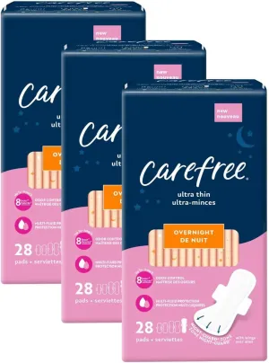 Carefree Ultra Thin Overnight with Wings 28 Count (Pack of 3)