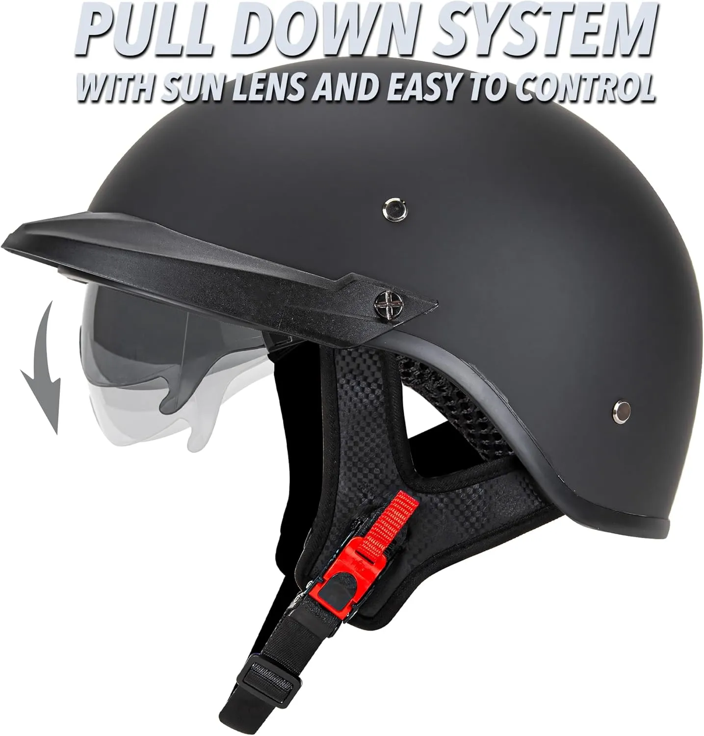 Cartman Motorcycle Open Face Helmet with Sun Visor Quick Release Buckle, Matte Black, DOT Approved