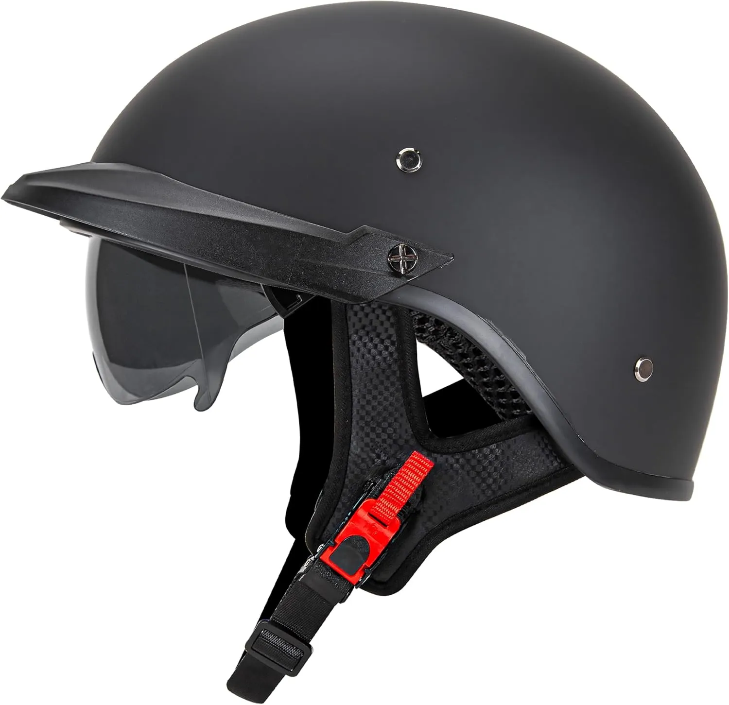 Cartman Motorcycle Open Face Helmet with Sun Visor Quick Release Buckle, Matte Black, DOT Approved