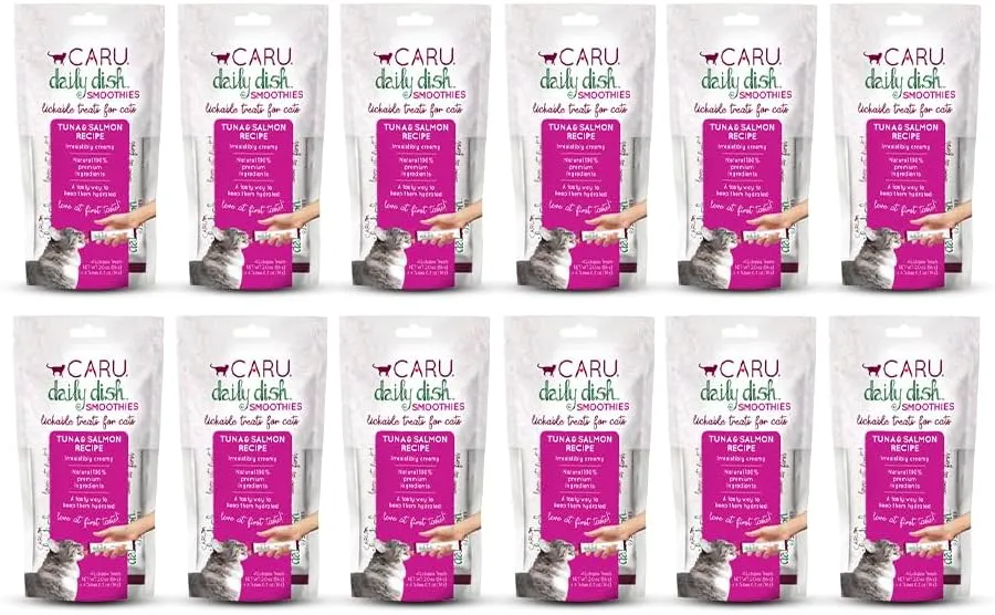 Caru - Daily Dish Smoothies - Lickable Tuna & Salmon Cat Treat - 4 Pouches per Pack - Pack of 12
