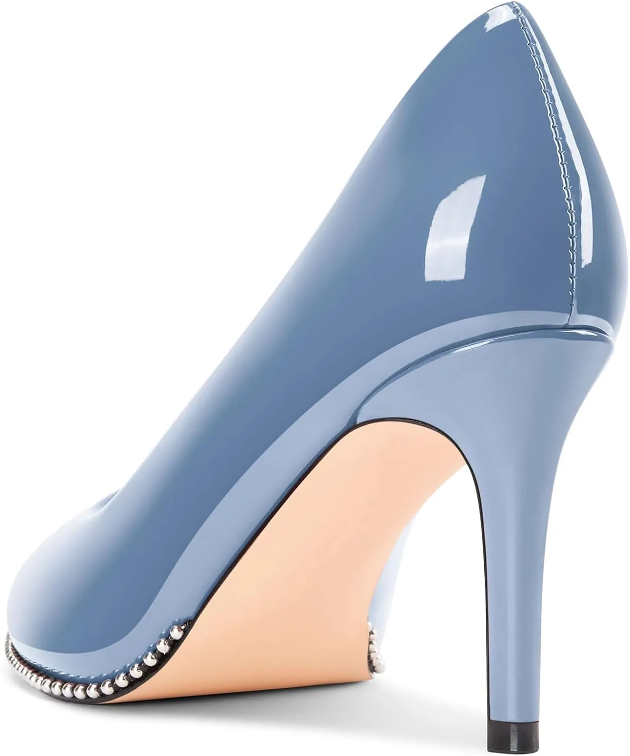 Castamere Women Beaded Pumps Pointed Toe Slip on Stiletto Mid Heels Basic Classic Dress Party Patent Leather 3.2 Inches Heels