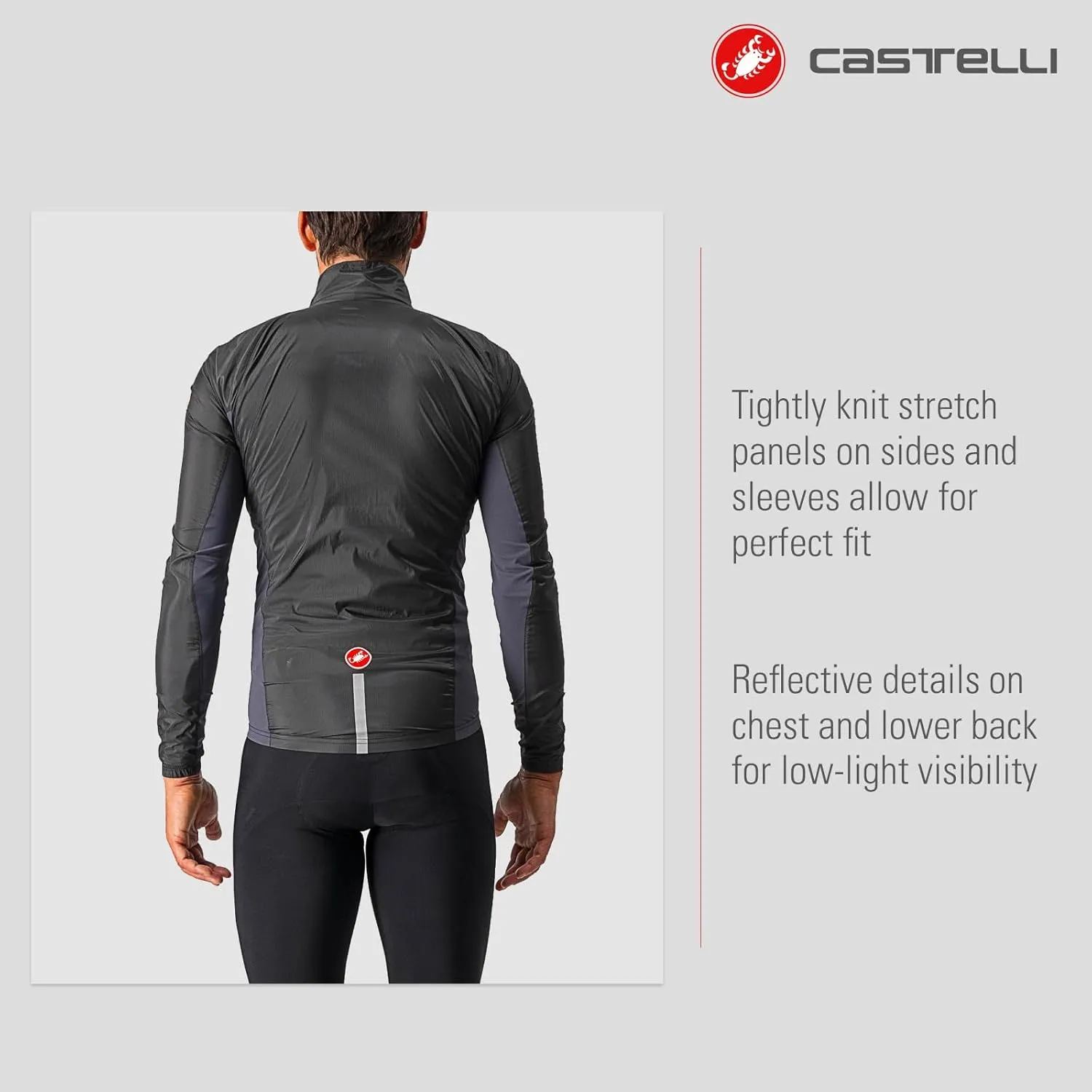 CASTELLI Men's Squadra Stretch Jacket, Windproof Zip Up Shell for Road Cycling