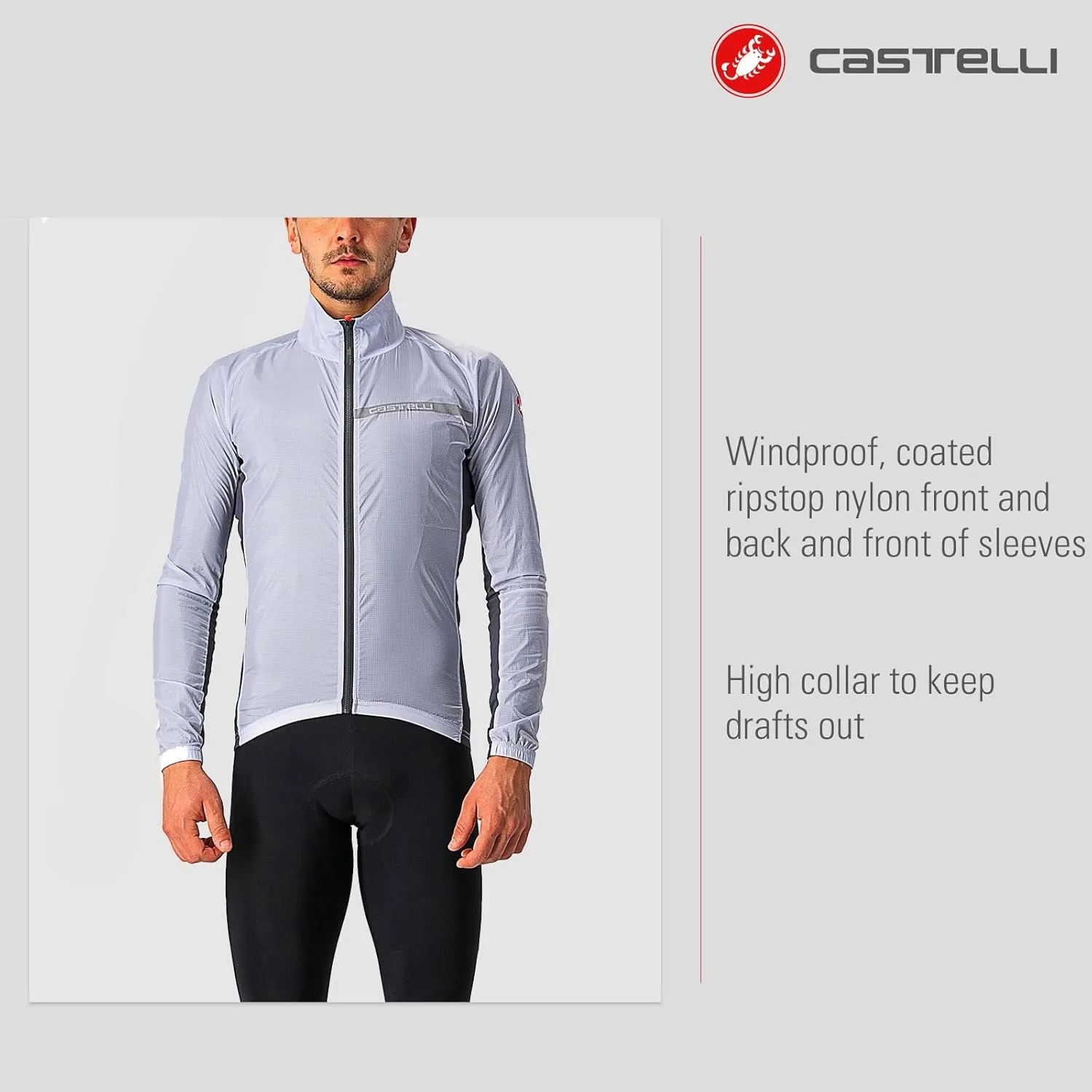 CASTELLI Men's Squadra Stretch Jacket, Windproof Zip Up Shell for Road Cycling
