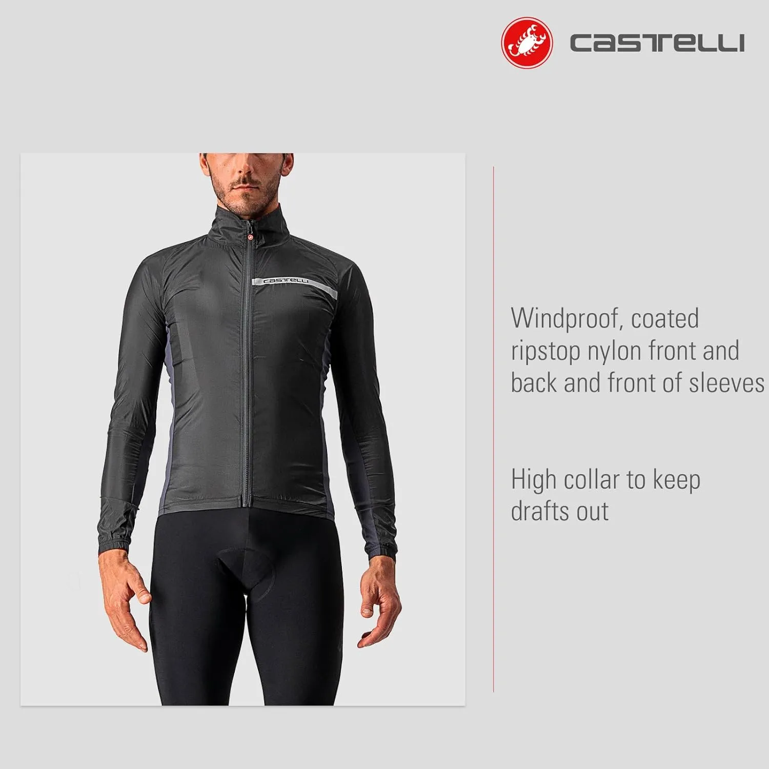 CASTELLI Men's Squadra Stretch Jacket, Windproof Zip Up Shell for Road Cycling