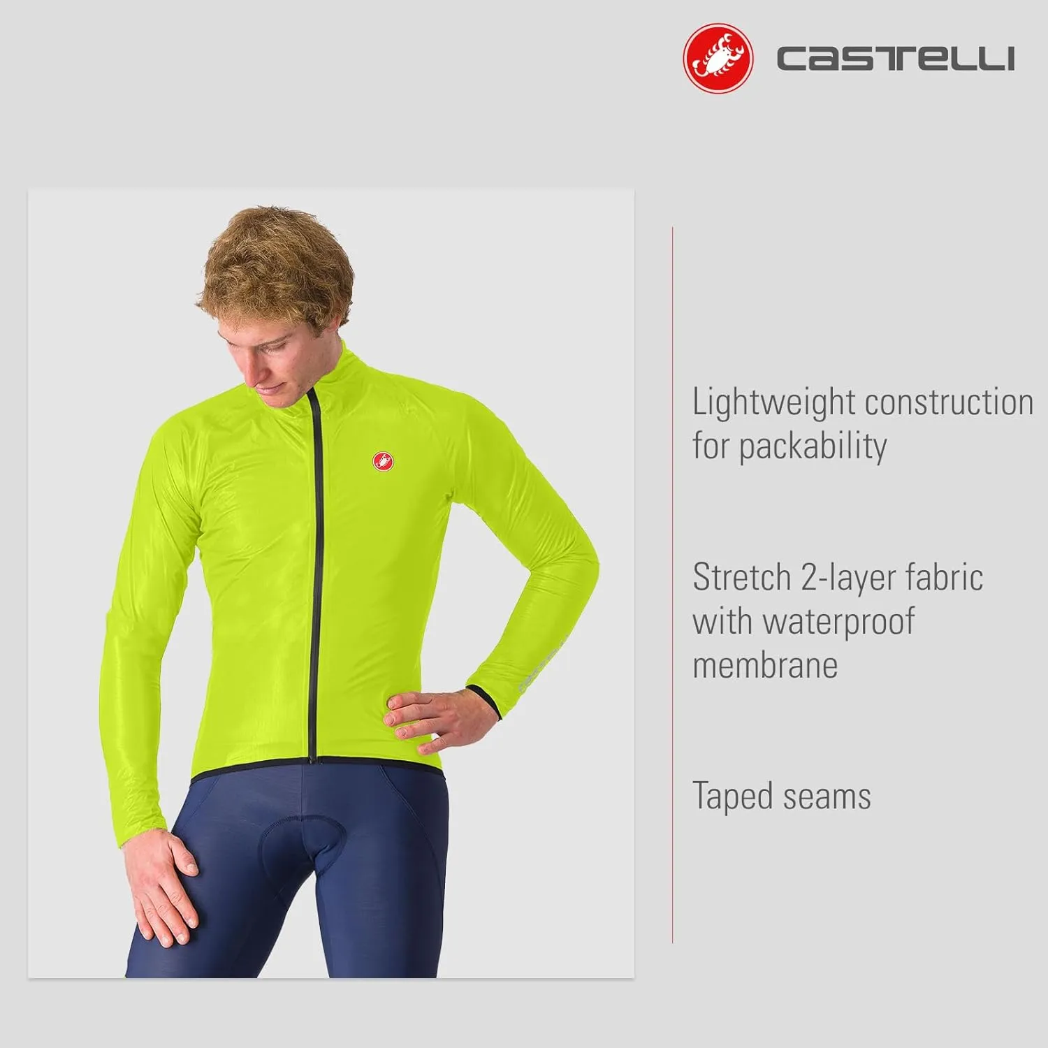 CASTELLI Men’s Squall Shell Jacket, Full Waterproof, Windproof Lightweight Reflective Jacket for Road Cycling & Gravel Biking