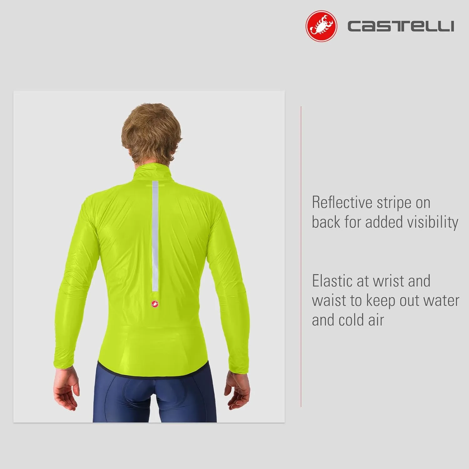 CASTELLI Men’s Squall Shell Jacket, Full Waterproof, Windproof Lightweight Reflective Jacket for Road Cycling & Gravel Biking