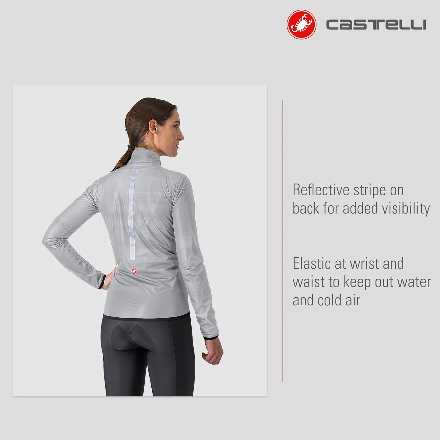 CASTELLI Women’s Squall Shell Jacket, Full Waterproof, Windproof Lightweight Reflective Jacket, Road Cycling & Gravel Biking