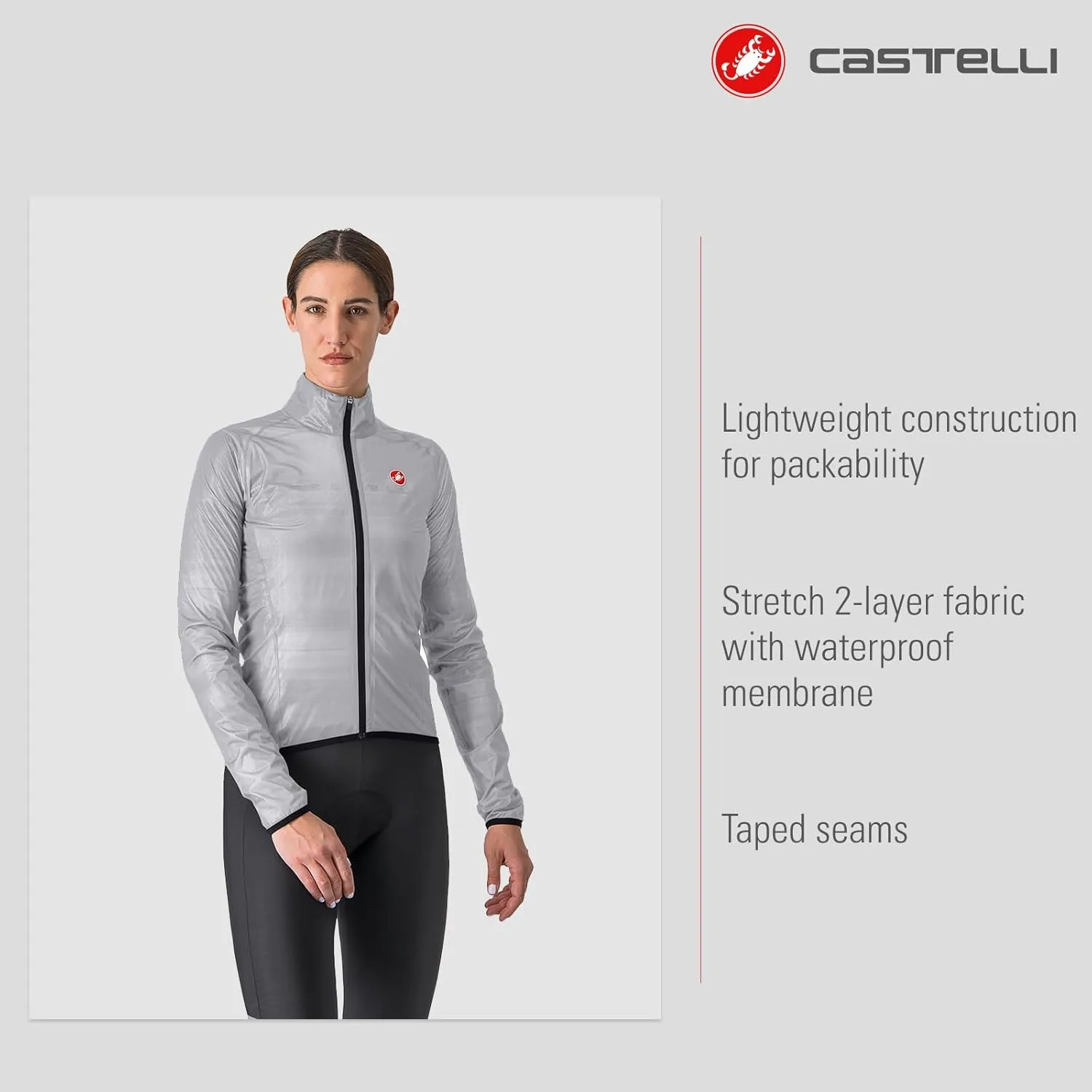 CASTELLI Women’s Squall Shell Jacket, Full Waterproof, Windproof Lightweight Reflective Jacket, Road Cycling & Gravel Biking