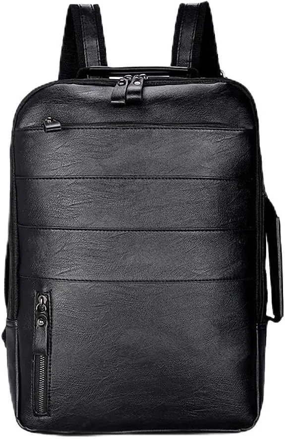 Casual Bag Men Women Backpack Travel Quality PU Leather Laptop Computer Black