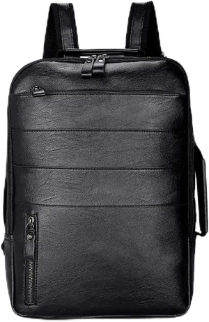 Casual Bag Men Women Backpack Travel Quality PU Leather Laptop Computer Black