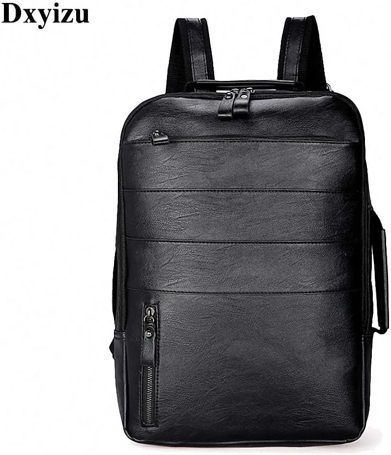 Casual Bag Men Women Backpack Travel Quality PU Leather Laptop Computer Black
