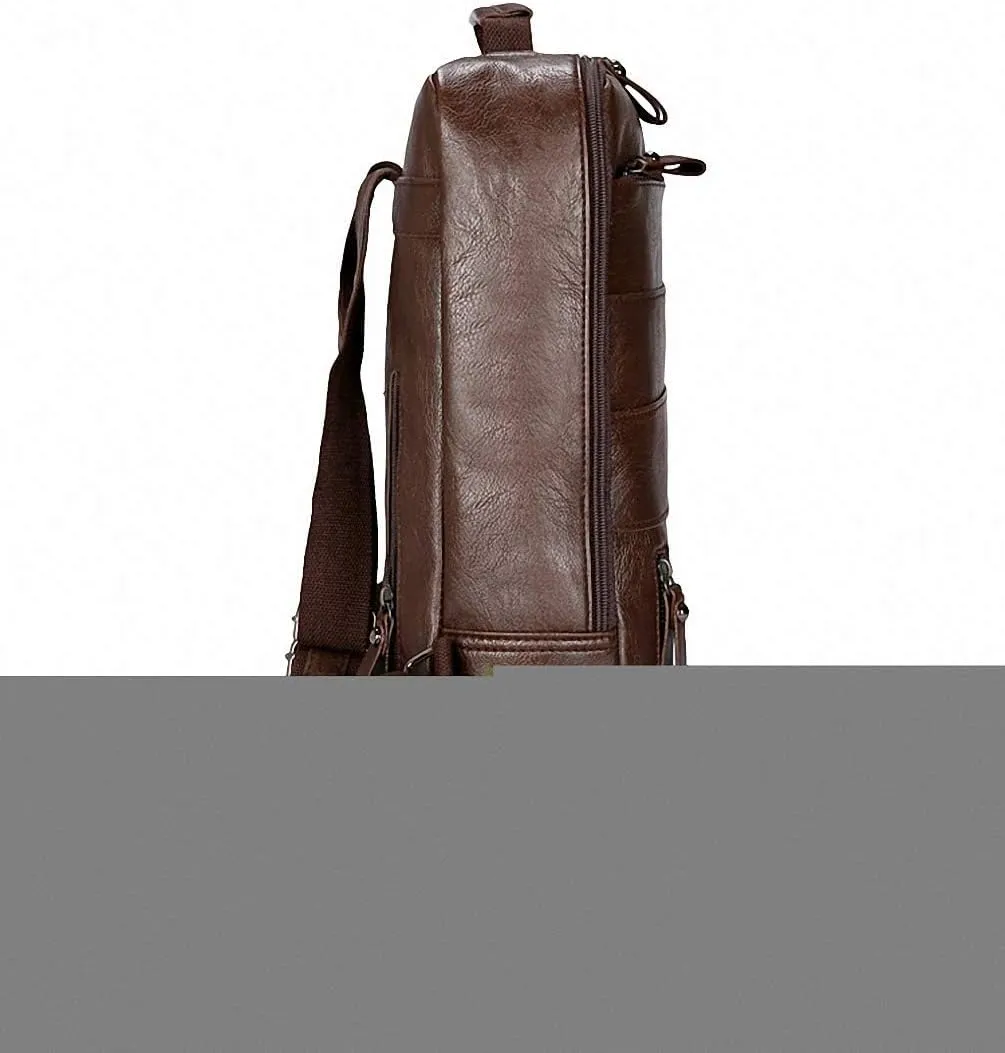 Casual Bag Men Women Backpack Travel Quality PU Leather Laptop Computer Black